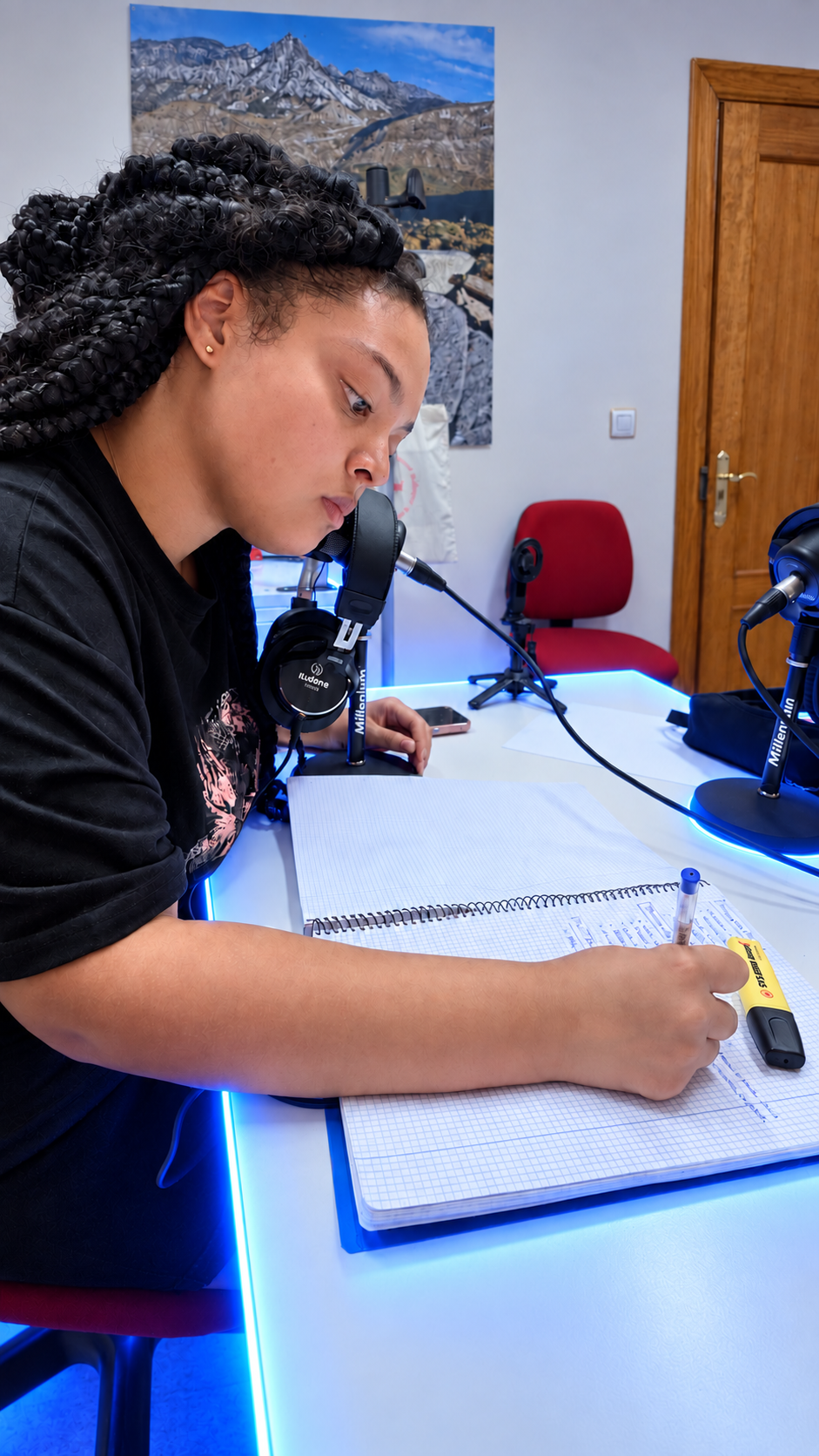 Joven preparando el guion de un programa de Radio Dílar Vive